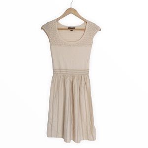 American Eagle Cream Shimmer Knit Flare Dress